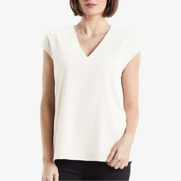 M.M. LaFleur Joan Soft Wave V-Neck Sleeveless Blouse Top, Alabaster, Small - Picture 1 of 5